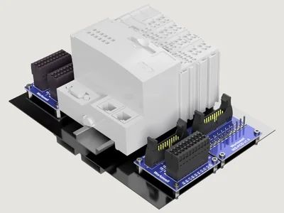 Rétrofit WS-PCD en vue isométrique : socle de base, cartes d'entrées/sorties et coupleur
